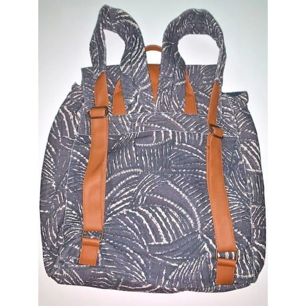 Lu‎ & Elle Backpack Paradise Palm Blue Canvas Flap Drawstring Travel Bag